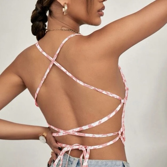 - Tie Back Cami Top pink floral top womens - Picture 4 of 4